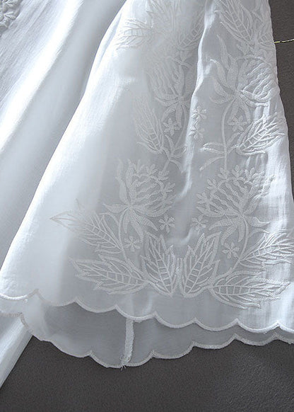 White Embroidered Chiffon Shirt Tops Summer