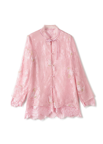 Vintage White Embroidered Lace Patchwork Silk Shirts Top Spring