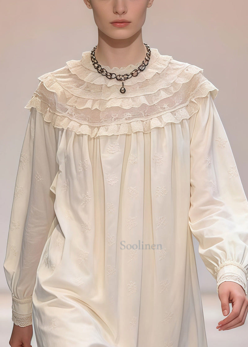 White Embroidered Patchwork Lace Maxi Dresses Spring