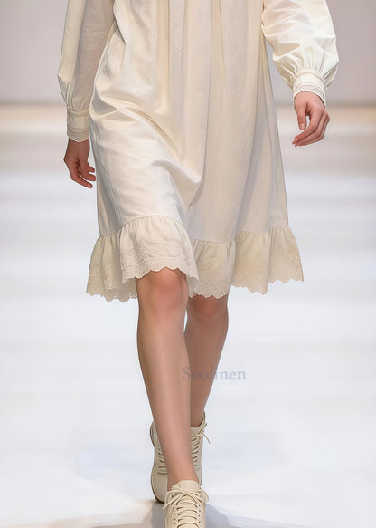 White Embroidered Patchwork Lace Maxi Dresses Spring