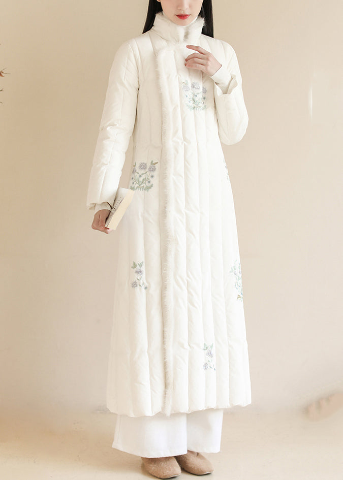White Embroidered Patchwork Mink Hair Duck Down Puffer Coats Winter