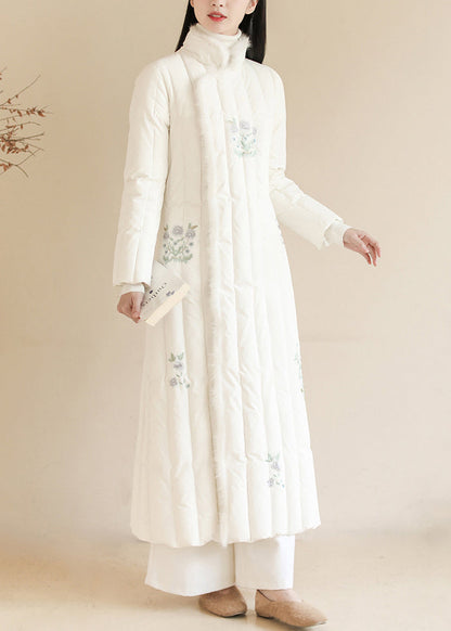 White Embroidered Patchwork Mink Hair Duck Down Puffer Coats Winter