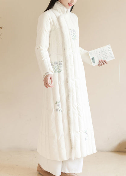 White Embroidered Patchwork Mink Hair Duck Down Puffer Coats Winter