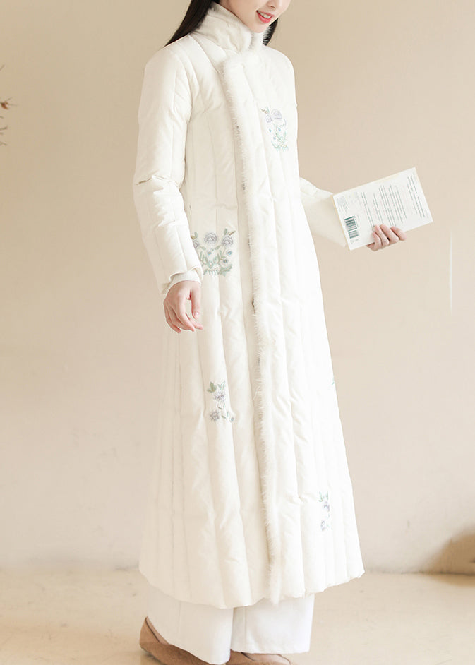 White Embroidered Patchwork Mink Hair Duck Down Puffer Coats Winter
