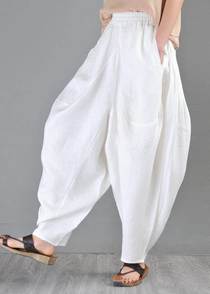 White Loose Cotton Linen Radish Trousers Summer Pants