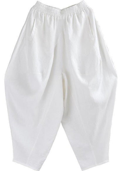 White Loose Cotton Linen Radish Trousers Summer Pants