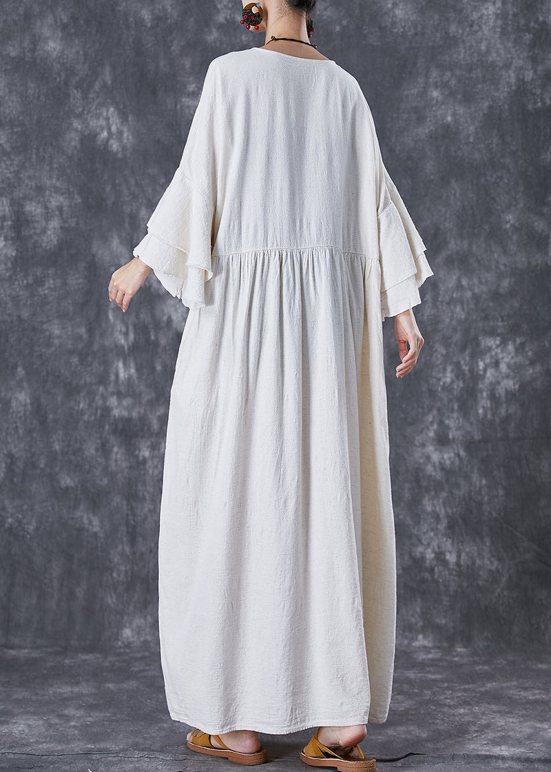 White Oversized Exra Large Hem Linen Maxi Dresses Flare Sleeve