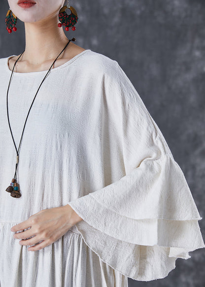 White Oversized Exra Large Hem Linen Maxi Dresses Flare Sleeve