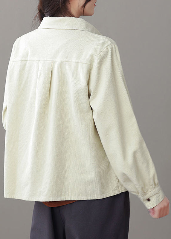 White Peter Pan Collar Button Corduroy Coats Long Sleeve