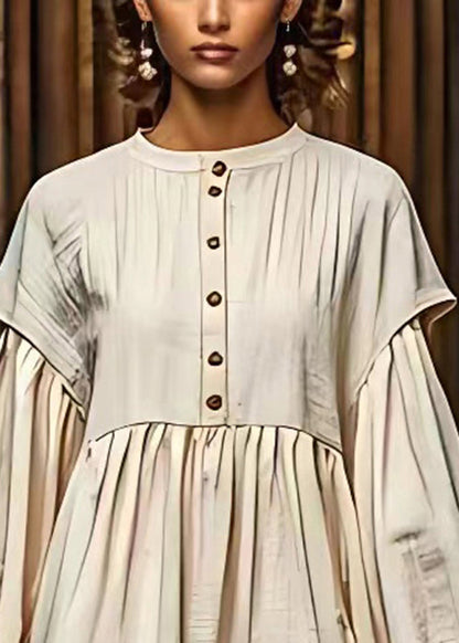 White Puff Sleeve Linen Long Dresses Summer