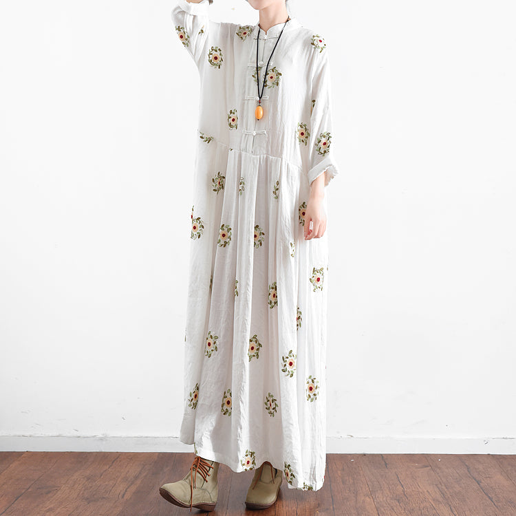 White Embroidered Chiffon Dresses Long Caftans Oversized Gown