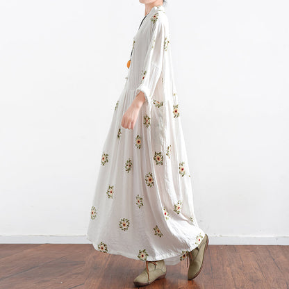 White Embroidered Chiffon Dresses Long Caftans Oversized Gown