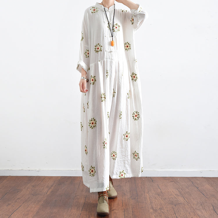 White Embroidered Chiffon Dresses Long Caftans Oversized Gown