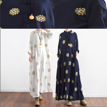 White Embroidered Chiffon Dresses Long Caftans Oversized Gown