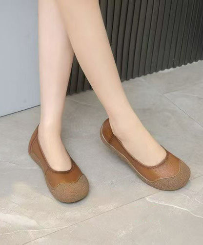 Yellow Cowhide Leather Soft Splicing Penny Loafers