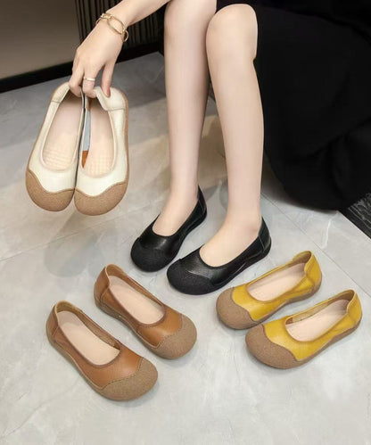 Yellow Cowhide Leather Soft Splicing Penny Loafers
