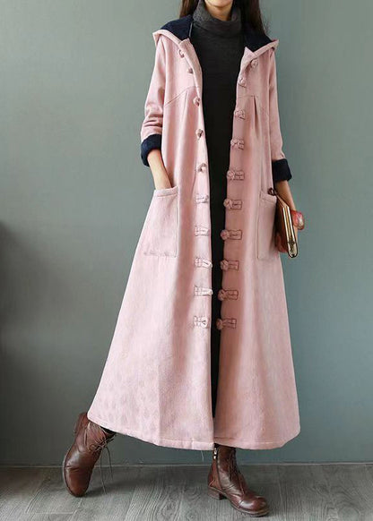 Yellow Hooded Pockets Button Patchwork Warm Fleece Trench Winter