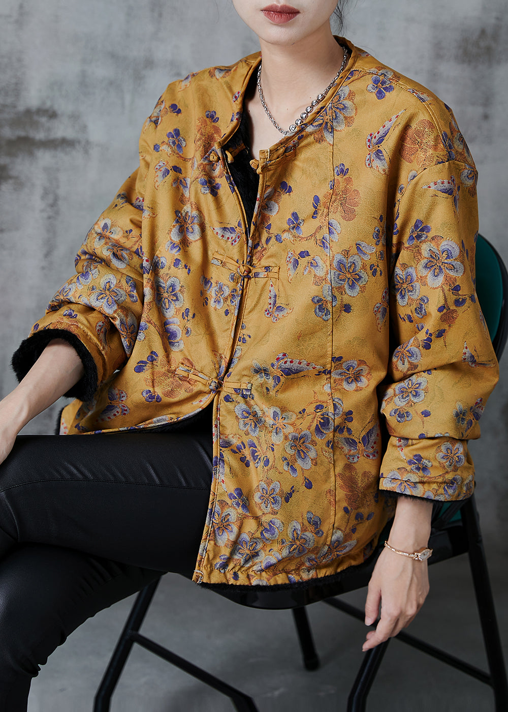 Yellow Print Faux Mink Hair Wear on Both Sides Coats Spring