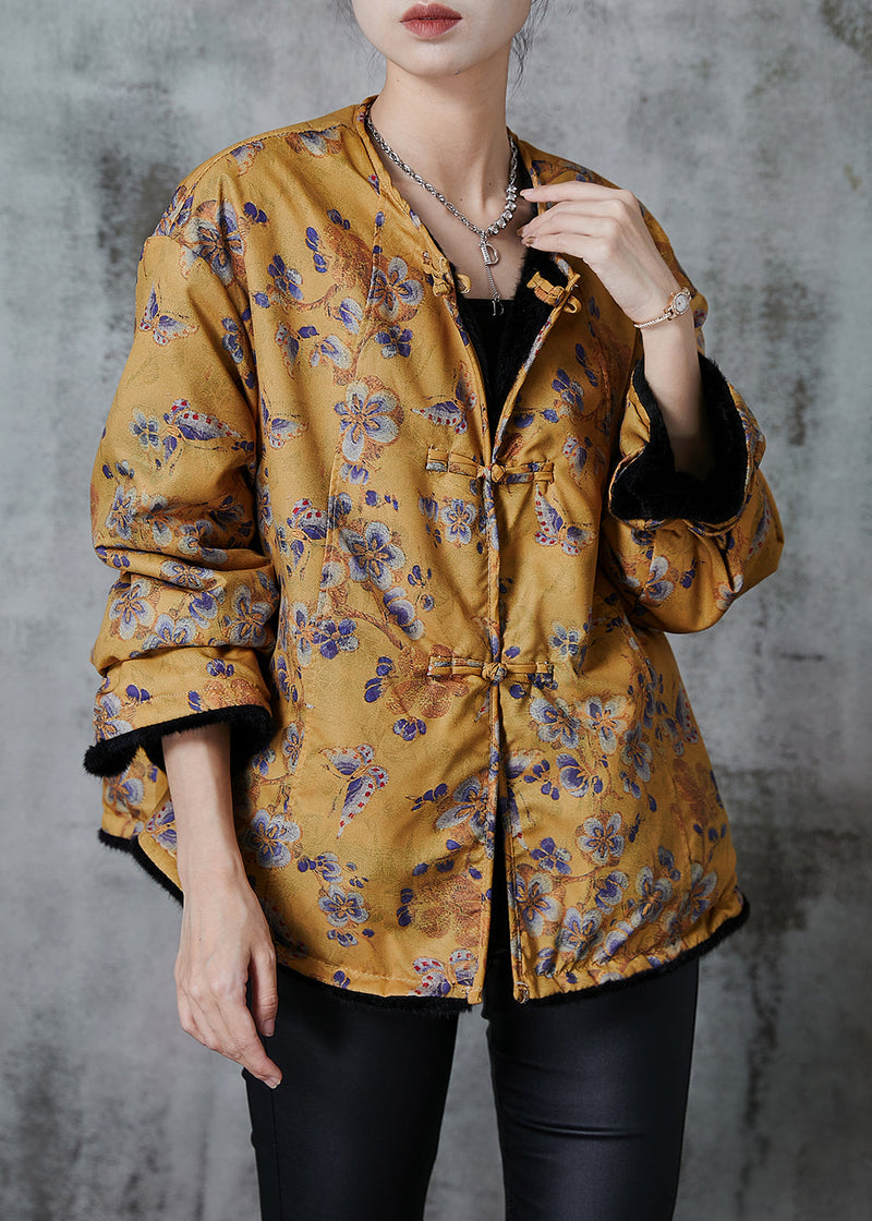 Yellow Print Faux Mink Hair Wear on Both Sides Coats Spring