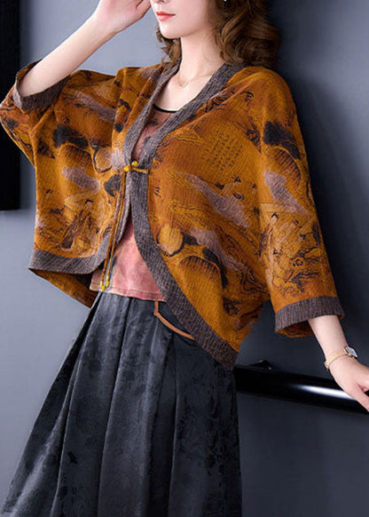 Yellow V Neck Patchwork Silk Upf 50+ Coat Outwear Batwing Sleeve
