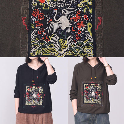 Army Brown Knit Tops Long Sleeve Sweater Hooded