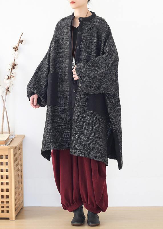 Black Knitted Outwear Wild O Neck Knit Sweat Tops