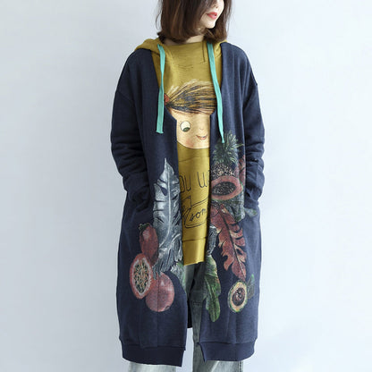 Blue Prints Cotton Cardigans V Neck Long Sleeve Trench Coats