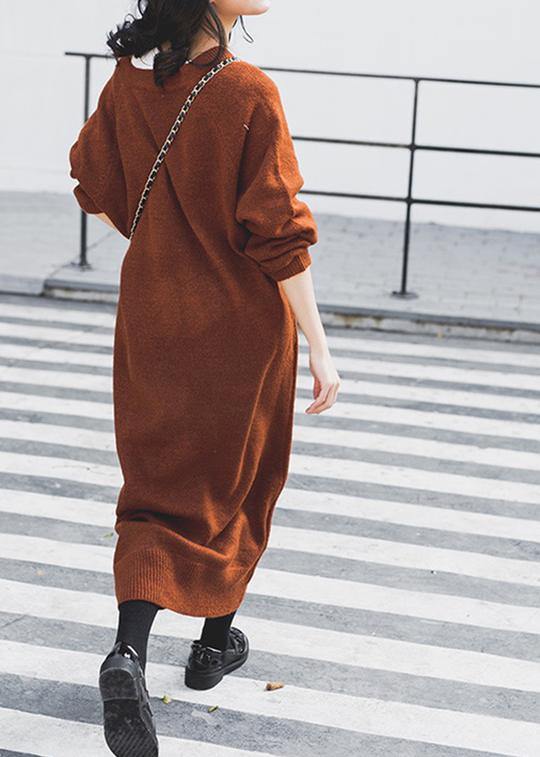 Chocolate Sweater Wardrobes Street Style V Neck Baggy Daily Sweater Dresses