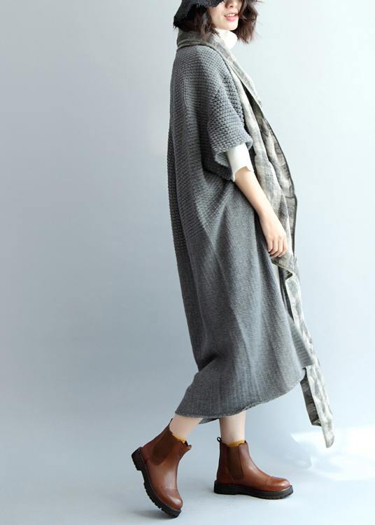 Dark Gray Knit Coats V Neck Knit Sweat Coats