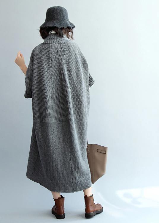 Dark Gray Knit Coats V Neck Knit Sweat Coats