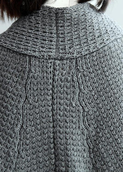 Dark Gray Knit Coats V Neck Knit Sweat Coats