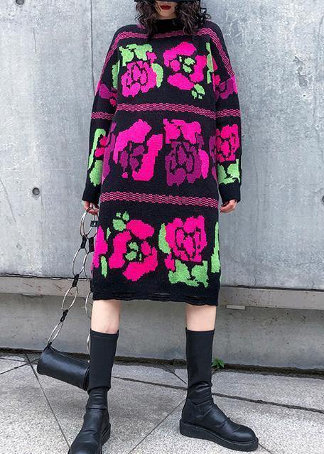 Sweater Dress Outfit Stand Collar Hole Baggy Knitwear