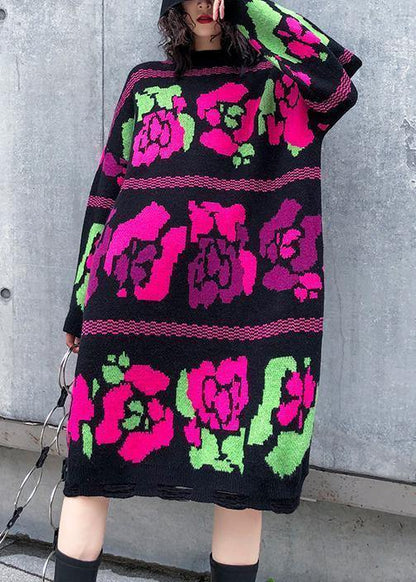 Sweater Dress Outfit Stand Collar Hole Baggy Knitwear