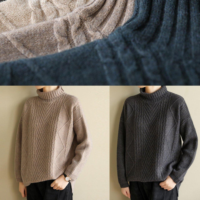 Gray Black Knitted Top Cable High Neck Knitwear