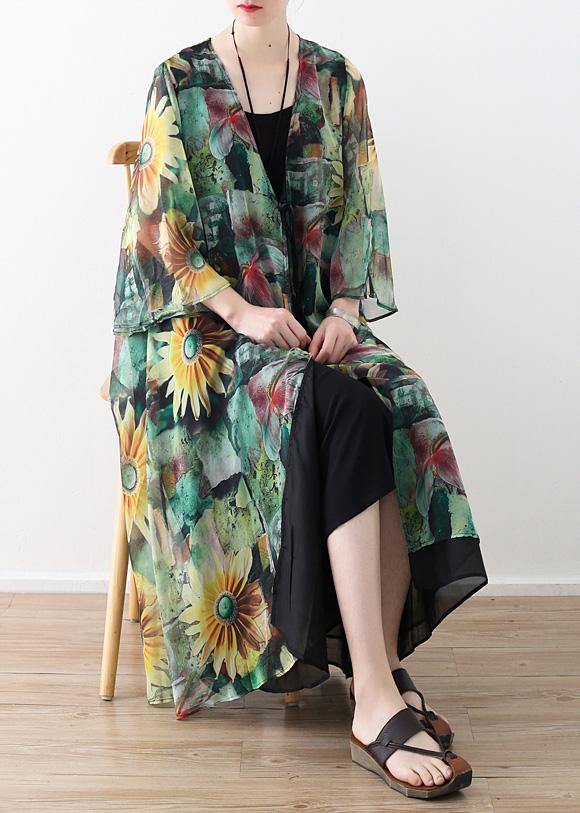 Green Print Oversized V Neck Baggy Cardigans