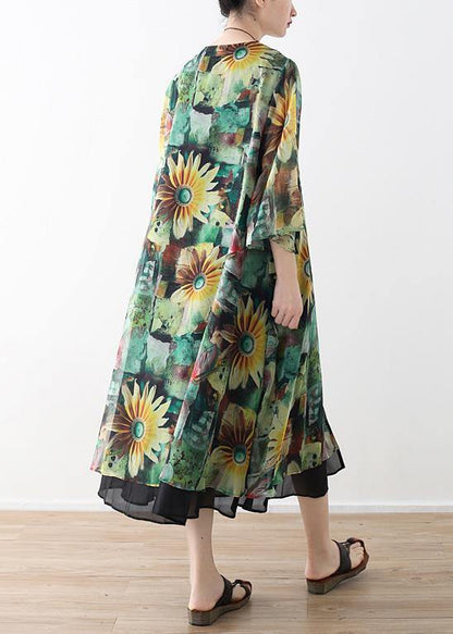 Green Print Oversized V Neck Baggy Cardigans