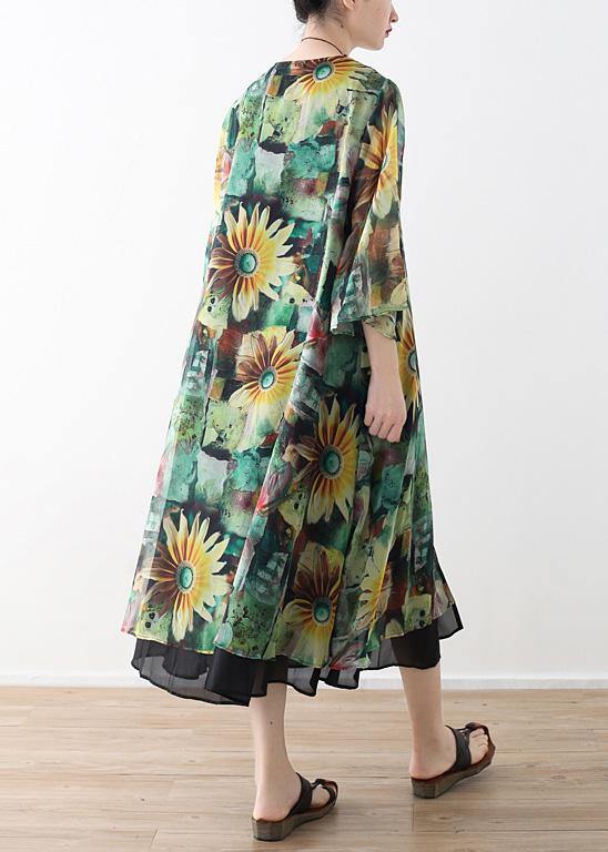 Green Print Oversized V Neck Baggy Cardigans