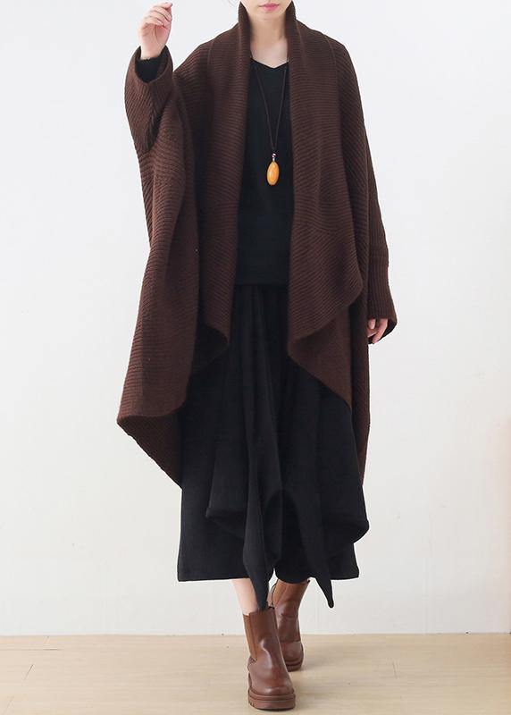 Knit Sweat Tops Chocolate V Neck Batwing Sleeve Coats