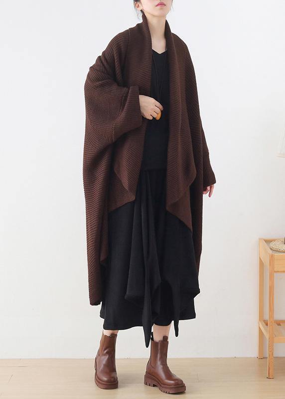 Knit Sweat Tops Chocolate V Neck Batwing Sleeve Coats