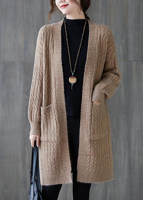 Knit Sweat Tops Khaki Pockets Baggy Coats