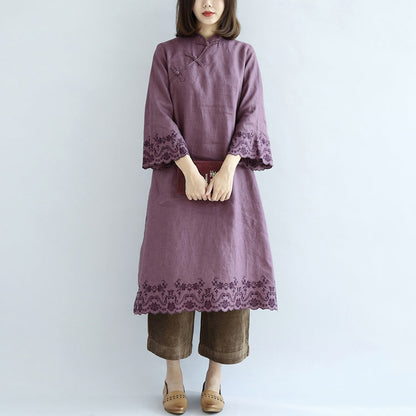 Purple Spring Dresses Long Linen Dress Linen Caftans Gown