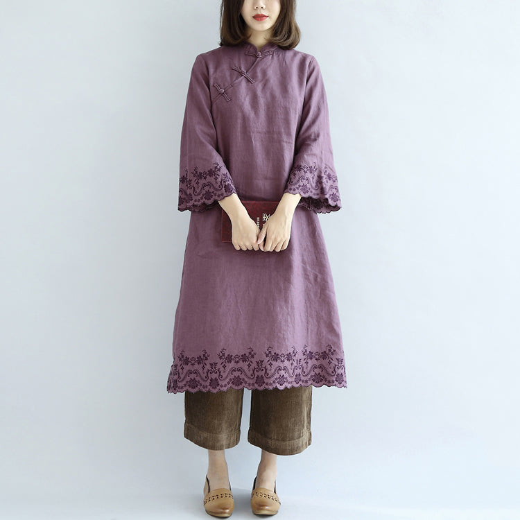 Purple Spring Dresses Long Linen Dress Linen Caftans Gown