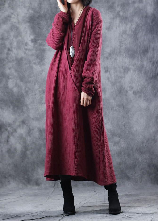 Red Sweater Wardrobes Patchwork Mujer V Neck Knitwear