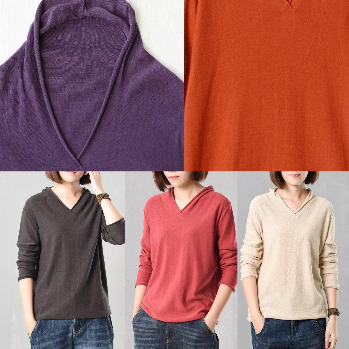 Red V Neck Knitted Outwear Loog Sleeve Knit Outwear Fall