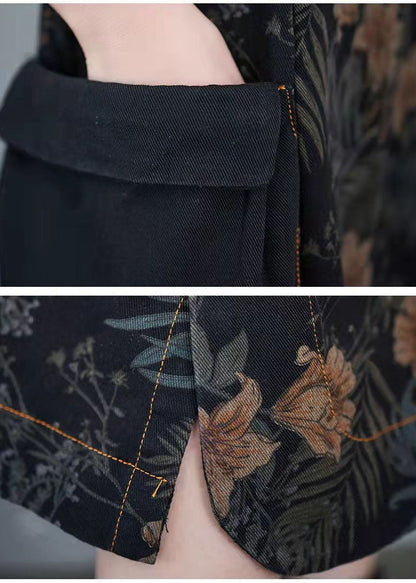 Denim Print Pockets Dress Summer Cotton Dress