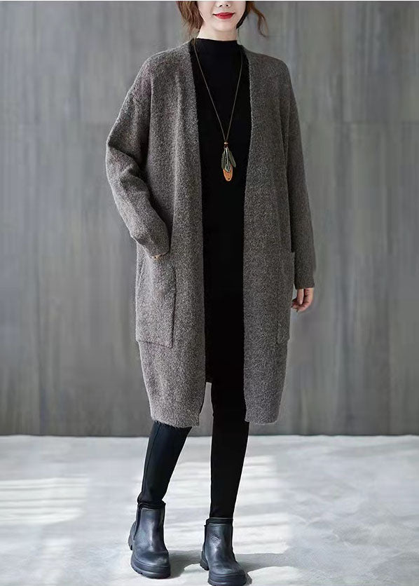 Khaki Clothing Fall V-neck Knit Outwear