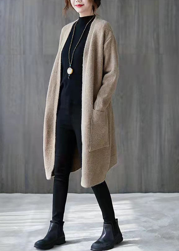 Khaki Clothing Fall V-neck Knit Outwear