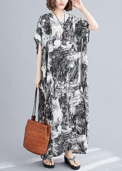 Vivid Abstract Pattern Tunics for V Neck Robes Summer Dress