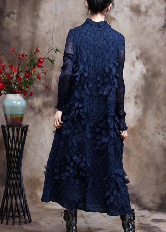 Vivid Blue Feather 3d Spring Dress Long Caftan