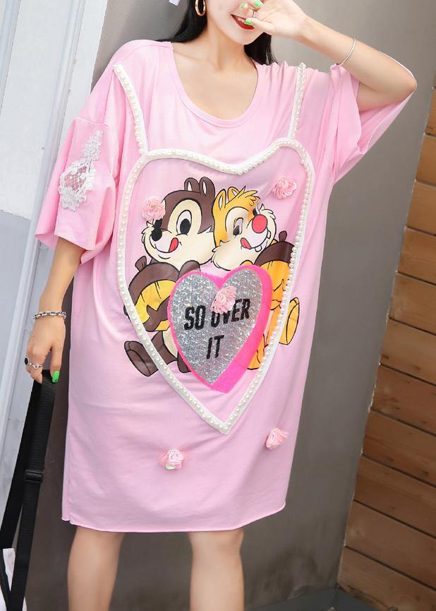 Vivid Cartoon Print Cotton Quilting Clothes Fabrics Pink Dresses Summer